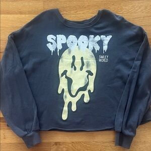 Spooky Smiley World Women's Black Sweatshirt NWOT